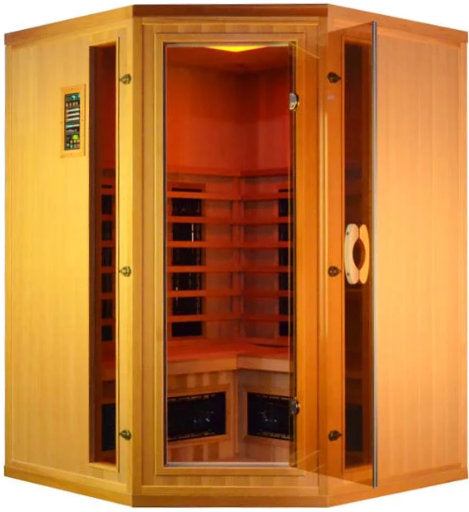 FS 160 Deluxe Hoekmodel Cerderhouten Infrarood Sauna met glasdeur - Finesse Wellness BV