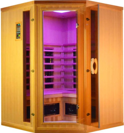FS 160 Deluxe Hoekmodel Cerderhouten Infrarood Sauna met glasdeur - Finesse Wellness BV