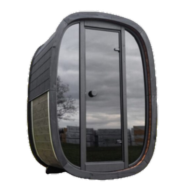Dice Booth Buitensauna – Compact Design met Full Glass Front - Finesse Wellness BV