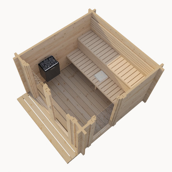 Svelvik Log Sauna: Compacte Finse Sauna met Panoramavenster-Finesse Wellness BV